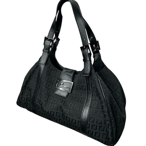 FENDI Zucca Tote in Zucca FF Black Canvas Mama Purse Handbag Bag - Picture 2 of 8